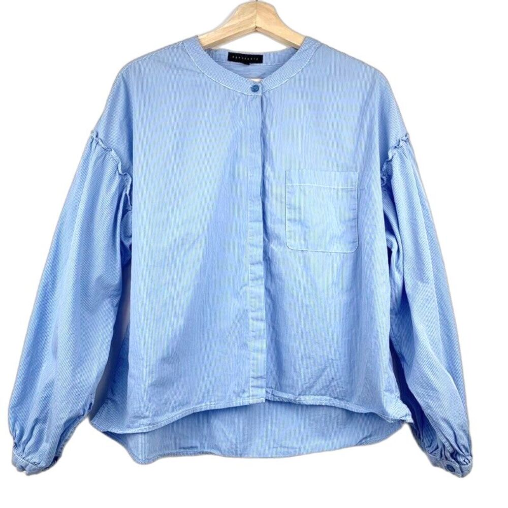 Sanctuary Womens Button Down Shirt Blue Stripe Long Sleeve 100% Cotton Blouse S